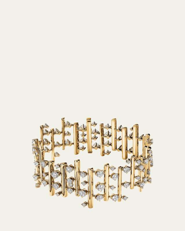 18K Yellow Gold Barre Multi-Row Large Diamond Bracelet